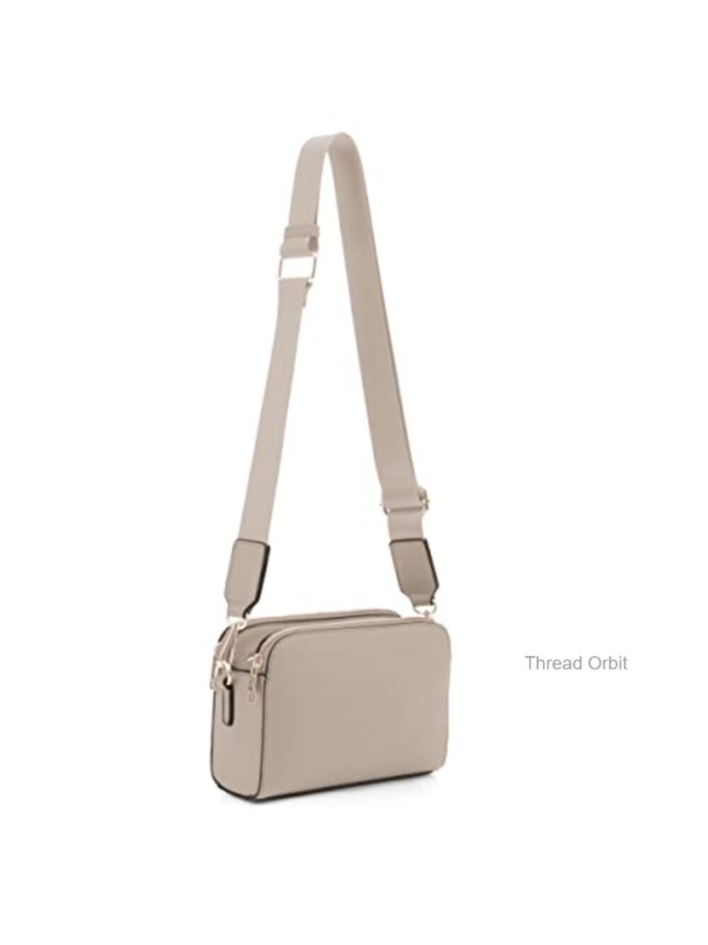 Vegan Leather Triple Zip Crossbody Bag with Wide Guitar Strap